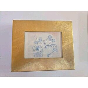 Disney Framed Postcard Mickey and Minnie Sketch 3.5" X 5" Brushed Gold